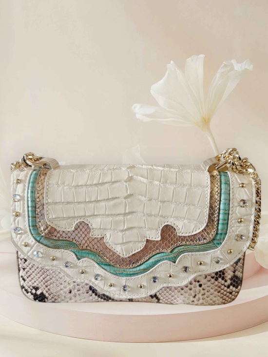 Brahmin Handbags - Brahmin NWT Leather Cream Croc-Embossed Convertible Bag w Teal & Brown Accents